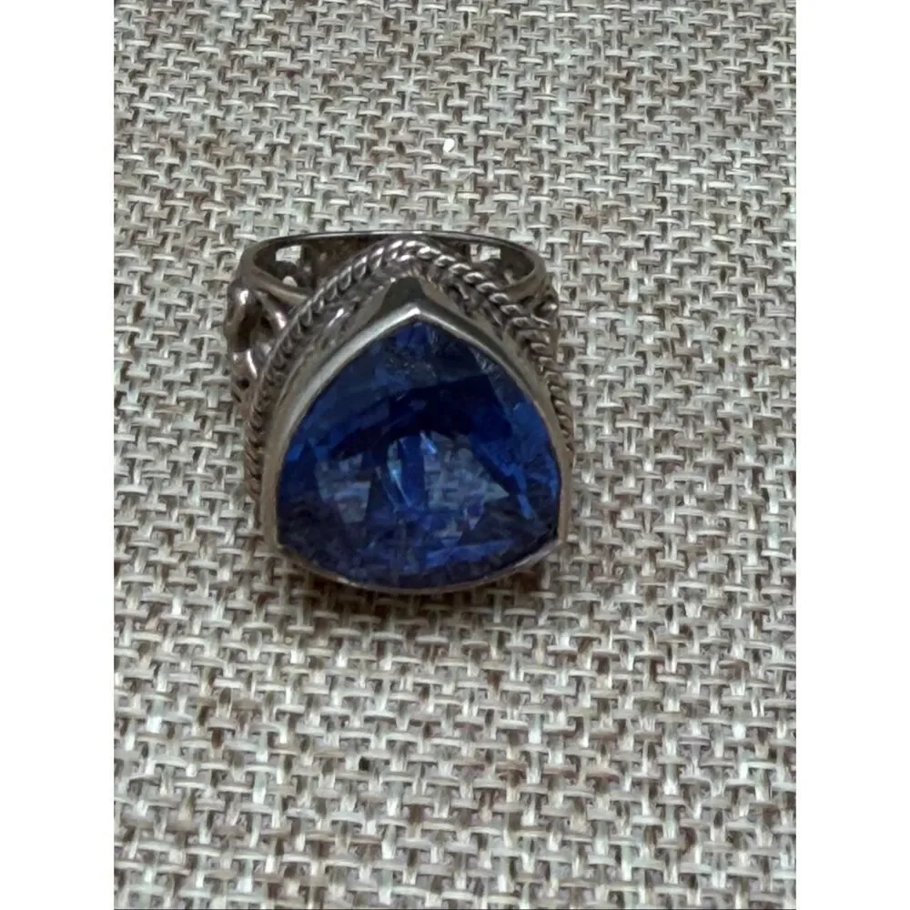 Sajen Sterling Silver “Eat • Pray • Love” Ring – Large Trillion Blue Quartz  Siz